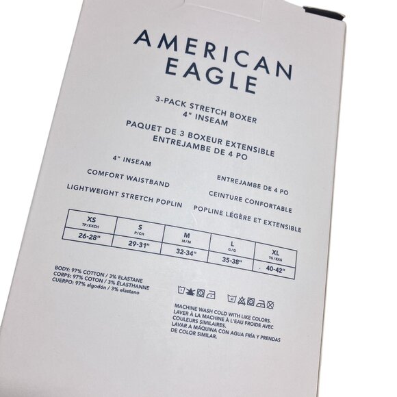 New AMERICAN EAGLE Men's XS 3 Pack 4" Stretch Poplin Boxers Blue Plaid Check Box - Picture 4 of 4